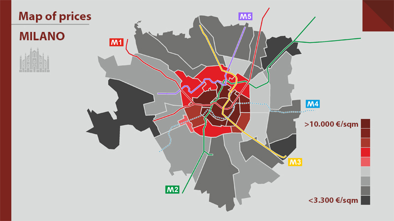 mappa prezzi immobili milano metro prezzo medio